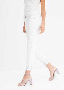 Stretchhose mit Lochstickerei, weiß, Größe 50, mit Baumwolle, bonprix