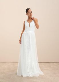 Pailletten-Brautkleid mit abnehmbarem Tüll-Rock, weiß, Größe 34, bonprix