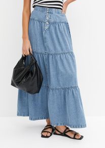 Jeans Stufenrock mit Knopfleiste, blau, Größe 44, mit Baumwolle, bonprix