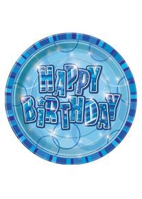 UNIQUE 8 assiettes en papier Happy Blue Sparkling Birthday 23cm
