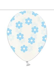 partydeco 50 ballons transparents à fleurs bleues 30cm