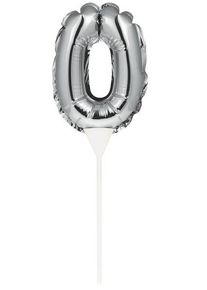 Décoration de gâteau ballon numéro 0 argent 13cm