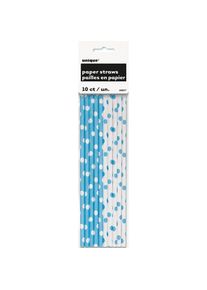 UNIQUE 10 pailles en papier à pois bleu clair blanc