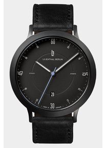 Men's Automatic Watch – Black - Brushed Steel Case, Sapphire Glass, Leather Strap - 38h Power Reserve, 42mm , Swiss Automatic Movement - Lilienthal