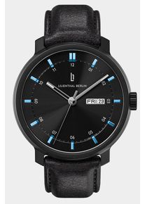 Męski zegarek automatyczny - czarno-niebieski - koperta ze szczotkowanej stali, szafirowe szkło, skórzany pasek - 42-godzinna rezerwa chodu, 42 mm ,