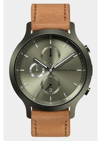 Men's Chronograph Watch - Green - Surgical Steel Case, Sapphire Glass, Lightbrown Leather Strap - Date Display - 42mm , Quartz Movement by Ronda -