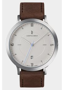 Men's Automatic Watch – Silver - Brushed Steel Case, Sapphire Glass, Leather Strap - 38h Power Reserve, 42mm , Swiss Automatic Movement - Lilienthal