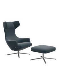 Grand Repos Fauteuil + Ottoman Basse / CUIR PREMIUM AVEC LIGNE CONTRASTE BLEU FUME Vitra OFFRE SPECIALE