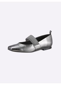 Heine Dames ballerina in zilvergrijs ,maat 40, Witt, 100% Runderleer