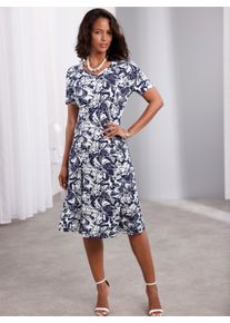 Damen Jerseykleid in leicht ausgestellter Form in marine-ecru-bedruckt ,Gr&ouml;&szlig;e 36, WITT, 95% Viskose, 5% Elasthan