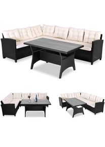 Casaria Polyrotan Loungeset Zwart/Crème WPC tafelblad