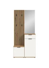 Xora Garderobe , Weiß, Eiche Artisan , Glas, Holzwerkstoff , 4-teilig , 88x195x35 cm , Garderobe, Garderoben-Sets & Garderoben-Serien