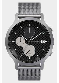 Men's Chronograph Watch - Silver Black - Brushed Surgical Steel Case, Sapphire Glass, Mesh Strap - Date Display - 42mm , Solar Quartz Movement by