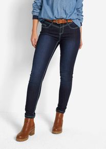 Slim Jeans Mid Waist med kontrastfärgade sömmar - blå - storlek 48 - bonprix