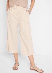 Vadlånga linneculotter - beige - storlek 46 - bonprix