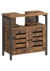VASAGLE Mid.you Waschbeckenunterschrank , Braun, Schwarz , Metall , 3 Fächer , 60x60x30 cm , freistehend , Badezimmer, Badmöbel, Waschbeckenunterschränke