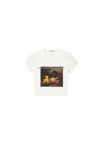 Bershka Dames Shirt 'AMALFICOAST' ecru / cognac / geel / donkergroen XS