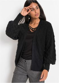 bonprix Sweter ażurowy bez zapięcia, czarny, 32/34