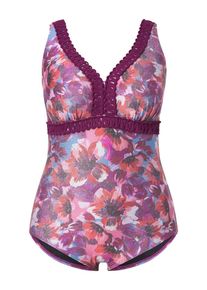 Ulla Popken Dames Badpak lichtblauw / lila / bessen / pink M