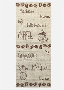 Vloerkleed met koffiemotieven - bruin - maat 80x200 cm - bonprix
