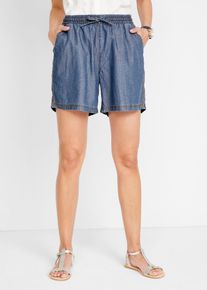 Lichte denim short met linnen en comfortband extra wijd - blauw - maat 40 - linnen - bonprix