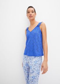 Top met broderie anglaise - blauw - maat 48/50 (XL) - bonprix