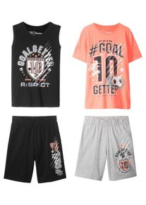 Jongens T-shirt tanktop en bermuda's (4-dlg. set) - zwart - maat 158 - korte broek 1: viscose,korte broek 2: 100% katoen,top: 100% katoen - bonprix