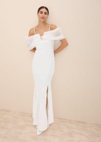 Brautkleid aus glänzendem Satin mit Strasssteinenverzierungen, weiß, Größe 50, bonprix