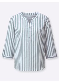 Dames Gestreepte blouse met plooien op de rug in jade/wit gestreept ,maat 36, WITT, 100% Katoen