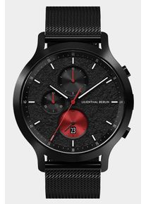 Men's Chronograph Watch - Black Red - Surgical Steel Case, Sapphire Glass, Mesh Strap - Date Display - 42mm , Quartz Movement by Ronda - Lilienthal