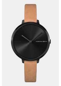 Women's Watch - Black - Surgical steel case, Sapphire-hardened mineral glass, Light brown Leather Strap - 30mm , Miyota Quartz Movement - Lilienthal