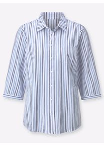 Dames Gestreepte blouse met 3/4-mouwen in middenblauw/ijsblauw gestreept ,maat 38, WITT, 65% Polyester, 35% Katoen