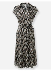 Damen Sommerkleid mit Bindeg&uuml;rtel in schwarz-sand-bedruckt ,Gr&ouml;&szlig;e 36, WITT, 100% Viskose