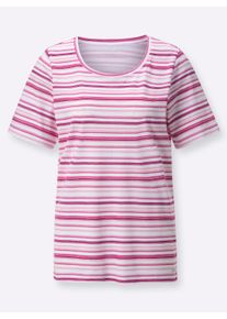 Damen Ringelshirt aus reiner Baumwolle in rosé-weiß-geringelt ,Größe 36, Witt, 100% Baumwolle