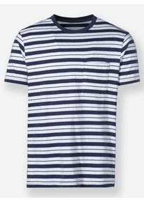 Catamaran Heren T-shirt in marine/wit gestreept ,maat 44/46, Witt, 100% Katoen