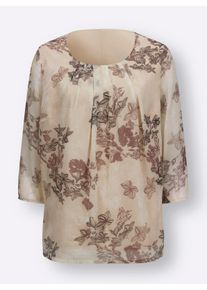 Damen Schlupf-Bluse in Chiffon-Qualität in sand-dunkeltaupe-bedruckt ,Größe 38, WITT, 100% Polyester