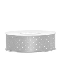 partydeco Cinta de regalo de raso plateado 25m lunares blancos