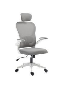 HOMCOM Executive Office Chair, Ergonomic Mesh High Back Desk Chair with Flip-up Armrest, Headrest, Adjustable Lumbar Support for Home Study, Grey | Aosom Ireland