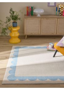 Tapis poil ras Frame Bleu 120x170 cm - Tapis poil court design moderne pour salon