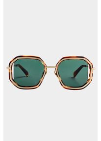 Deep Disco - Unisex Sunglasses - Square - Gold & Tortoise / Green - Bio Acetate & Metal - 100% UV Protection - Lilienthal Berlin