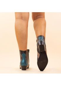 DWRS Label Enkellaarsjes 3631 monkey black petrol dames leer