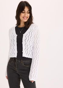 bonprix Krótki sweter rozpinany w optyce szydełkowego, biały, 40/42