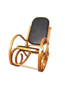 Schaukelstuhl M41, Schwingsessel Fernsehsessel, Massiv-Holz ~ Eiche-Optik, Patchworkleder schwarz