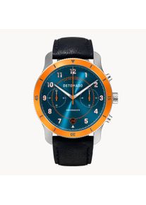 deTomaso Men's Watch - Orange Blue - Chronograph, case made of surgical steel, sapphire-hardened mineral glass, leather strap, 42mm diameter, Japanese quartz