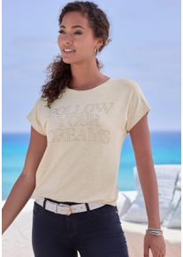 Lascana Dames Shirt met ronde hals in beige gemêleerd ,maat 32/34, Witt, 95% Viscose, 5% Elastan