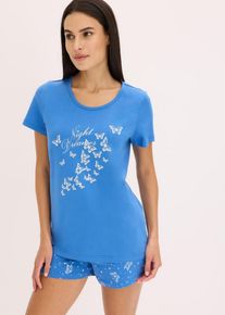 Pyjamas med shorts av ren bomull - bl&aring; - storlek 44/46 (L) - bonprix