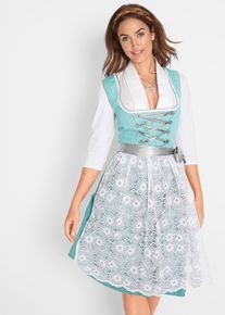 Knälång dirndl med spetsförkläde (2 delar) - blå - storlek 38 - bonprix