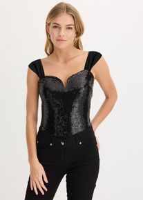 Body med paljetter - svart - storlek 44/46 (L) - bonprix