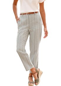 Damer Byxa i linne, jacquardm&ouml;nster champagne-khaki-randig Gr&ouml;&szlig;e 38