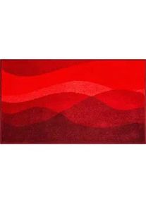 Grund Badteppich , Rot , Textil , Wellen , rechteckig , 70x120 cm , Oeko-Tex® Standard 100, Made in Europe , rutschfest , Heimtextilien, Badtextilien, Badematten
